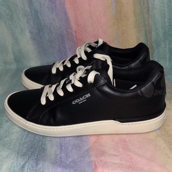 Coach  clip low top women’s black leather sneakers size 10 - Picture 1 of 8